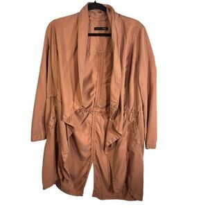 Max Jeans Tencel Utility Jacket Drape Front Drawstring Waist Tan M